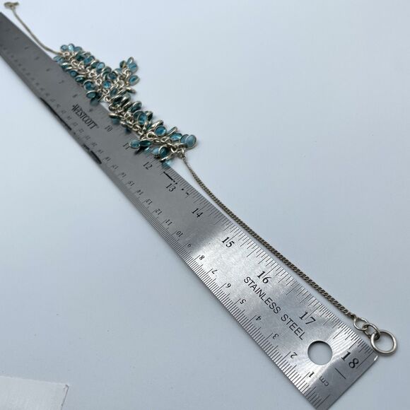 925 Sterling Silver Blue Glass Cha Cha Y Drop Necklace Boho Statement - Picture 7 of 7
